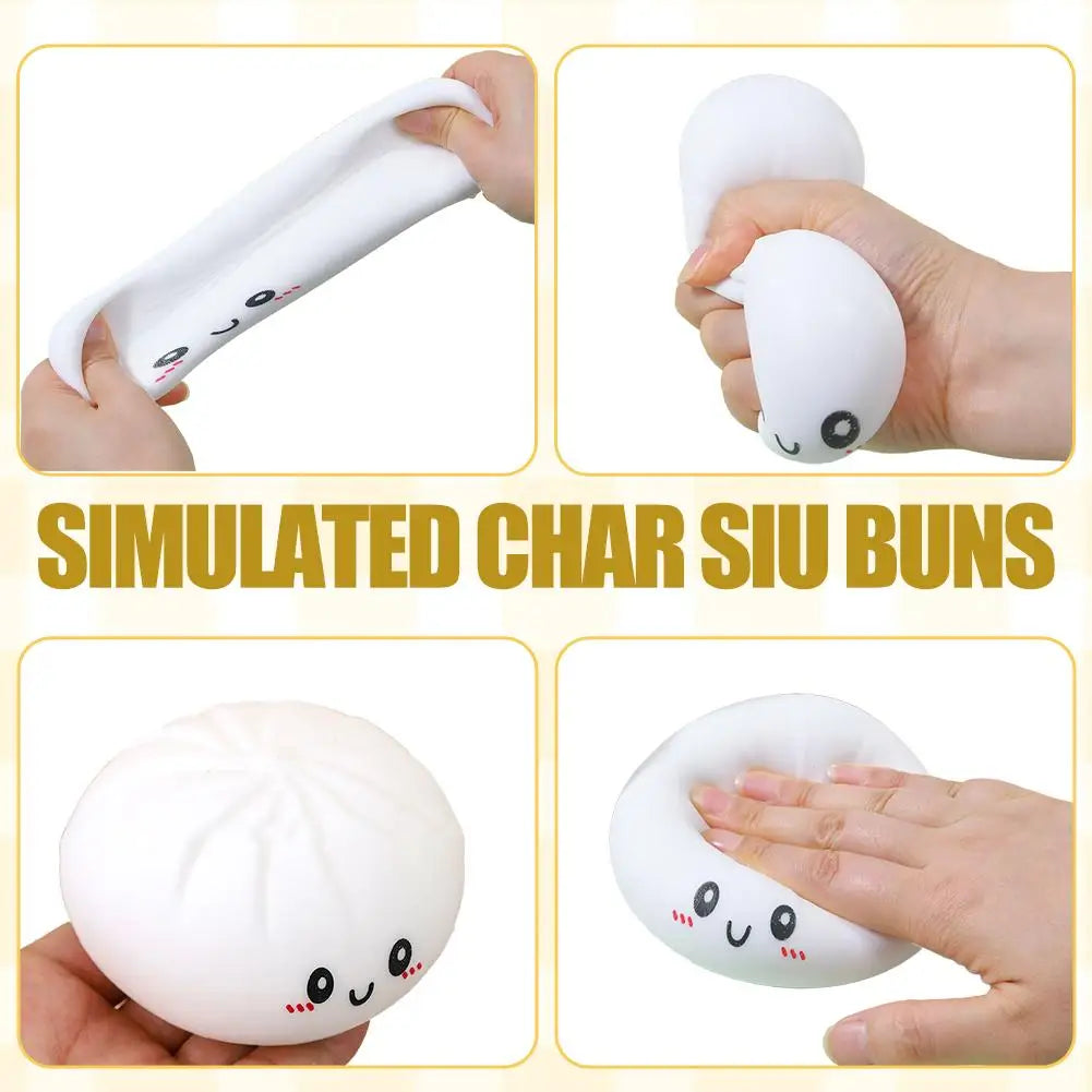 Colorful Dumpling Squishes Stress Balls Fidget Sensory Toys Simulation Food Squishies Bun with Steamer Dough Ball Gifts