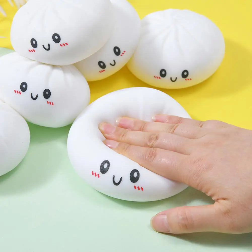 Colorful Dumpling Squishes Stress Balls Fidget Sensory Toys Simulation Food Squishies Bun with Steamer Dough Ball Gifts