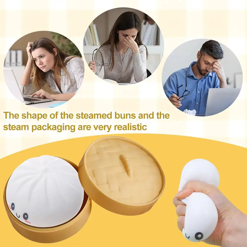 Colorful Dumpling Squishes Stress Balls Fidget Sensory Toys Simulation Food Squishies Bun with Steamer Dough Ball Gifts